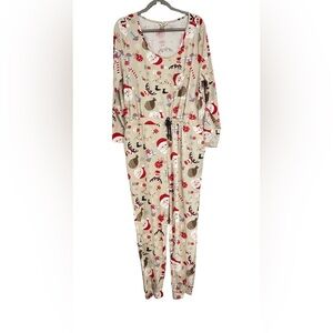 0046 Festive Holiday Print Jumpsuit pajamas size 2X